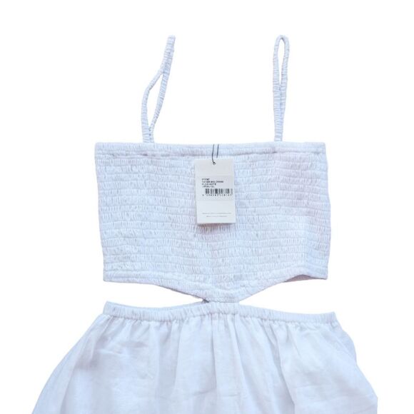 Faithfull the Brand Linen Smocked Tayari Midi Beachy Dress Women's 8 White NWT - Picture 10 of 16